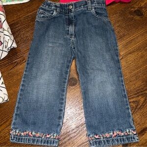 Janie and Jack Boutique Girl Blue Jeans Pink Floral Embroidery Bottom Size 2T